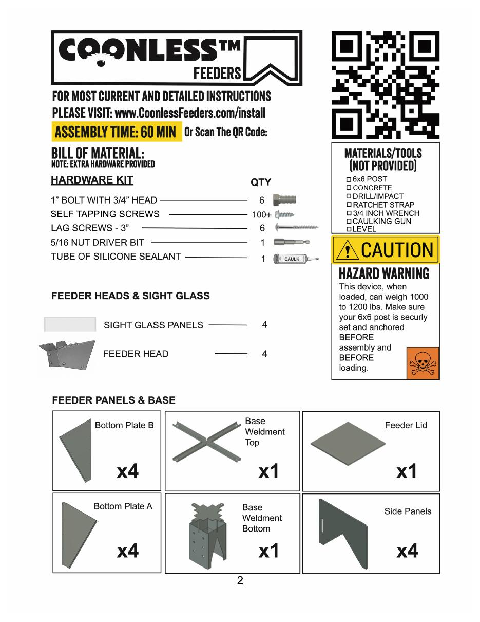 1000 lb feeder assembly — page 2, bill of materials