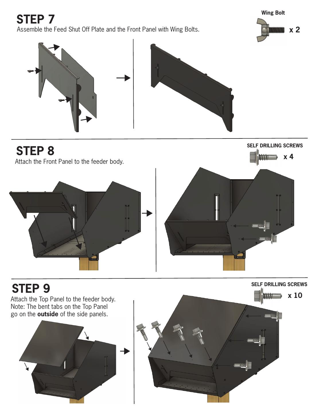 555 lb feeder install — page 3, steps 7–9