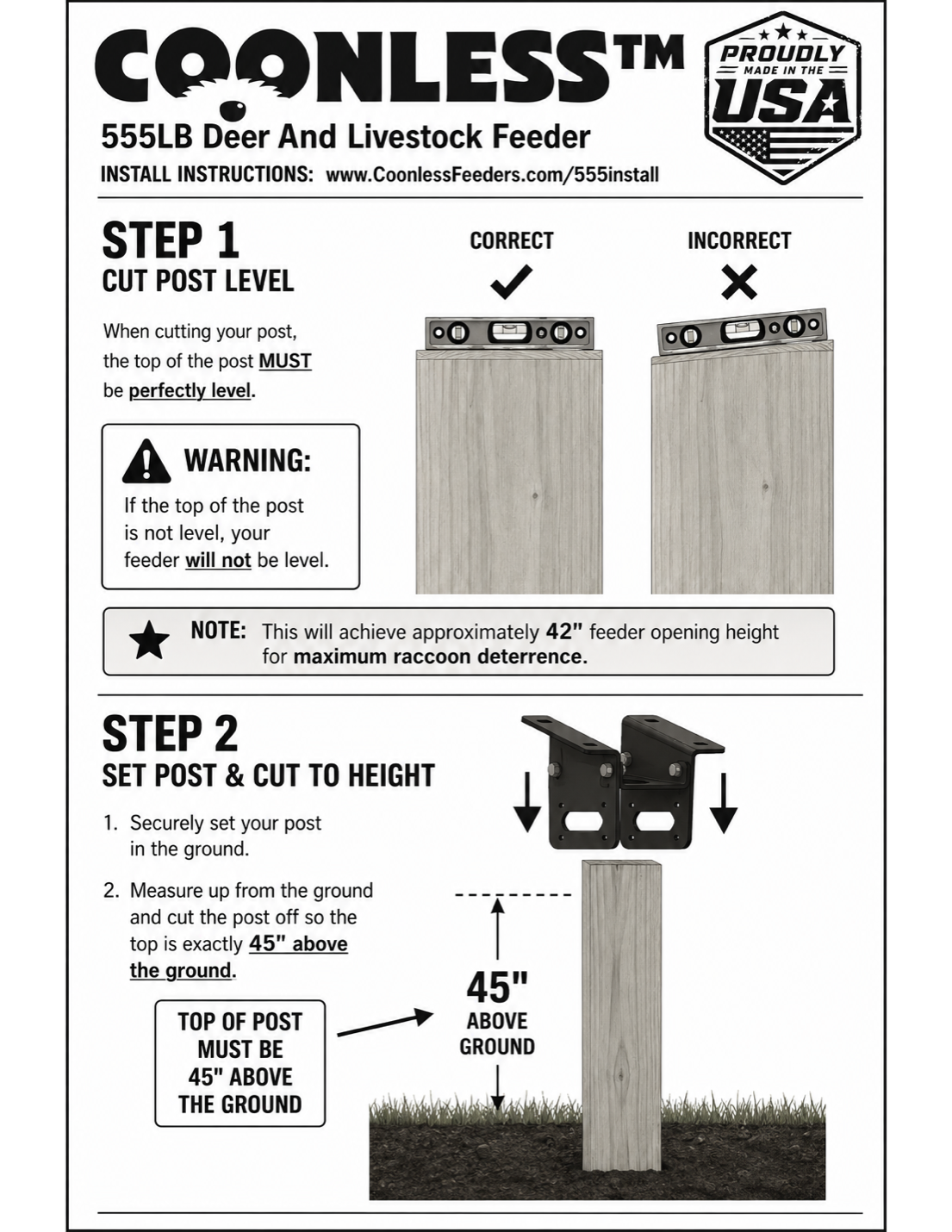 555 lb feeder install — post leveling and 45 inch height setup